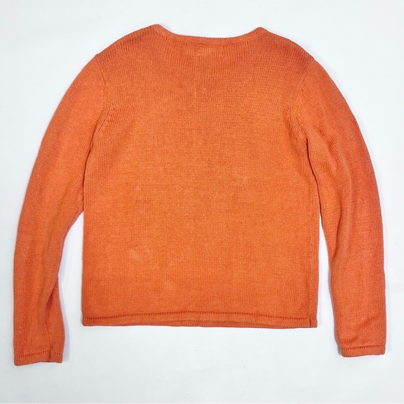 Vintage Christmas Sweater Orange Snowmen Sequins Cotton Ramie Size Small - Picture 3 of 10